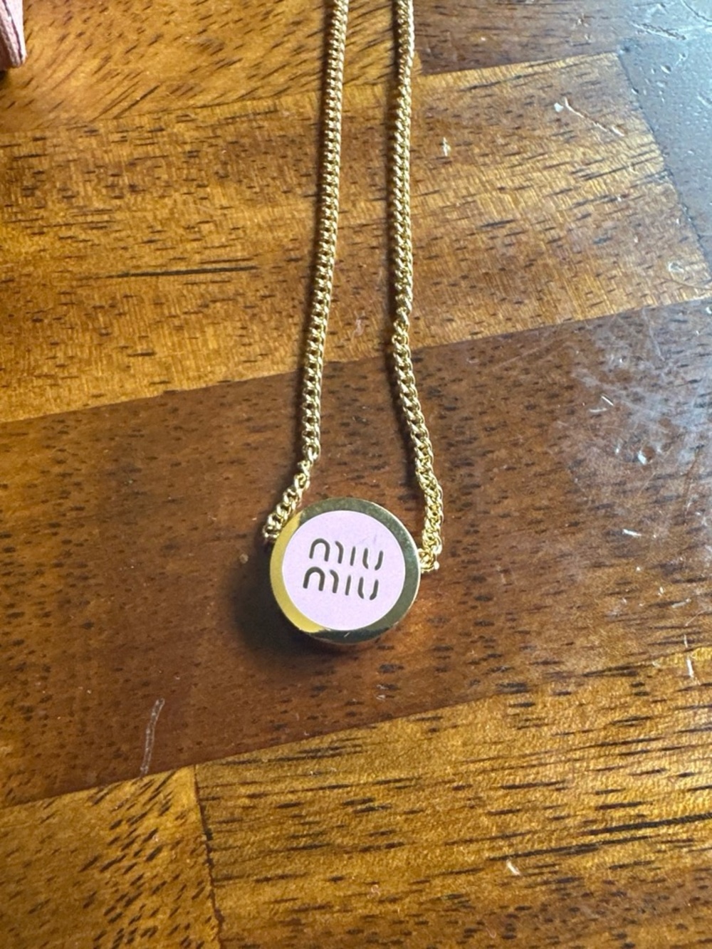Miu Miu Pink and Gold Mini Bag Pendant Necklace